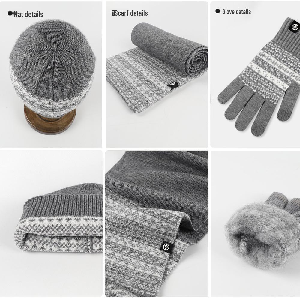 European & American Winter Knitted Hat, Scarf, and Gloves Set - Windproof Jacquard Design