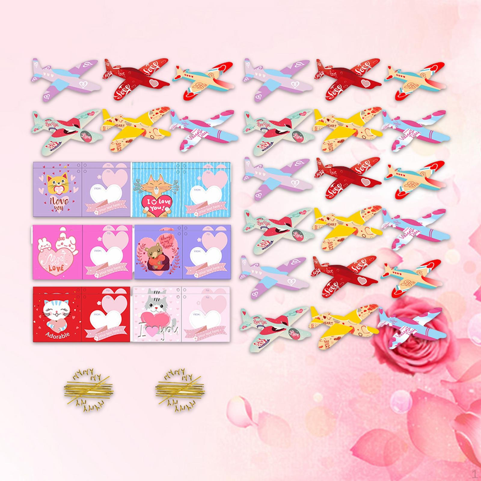 24 Pieces Valentines Day Airplane Greeting Cards Kids School Classroom Children Exchange Prizes Gift