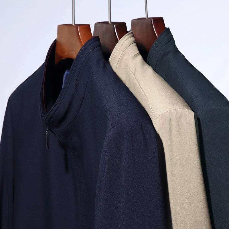 Dad Dress Stand Collar Jacket Zipper Shirt for Men Spring and Autumn New Middle-aged Men Business Casual Solid Color Coat