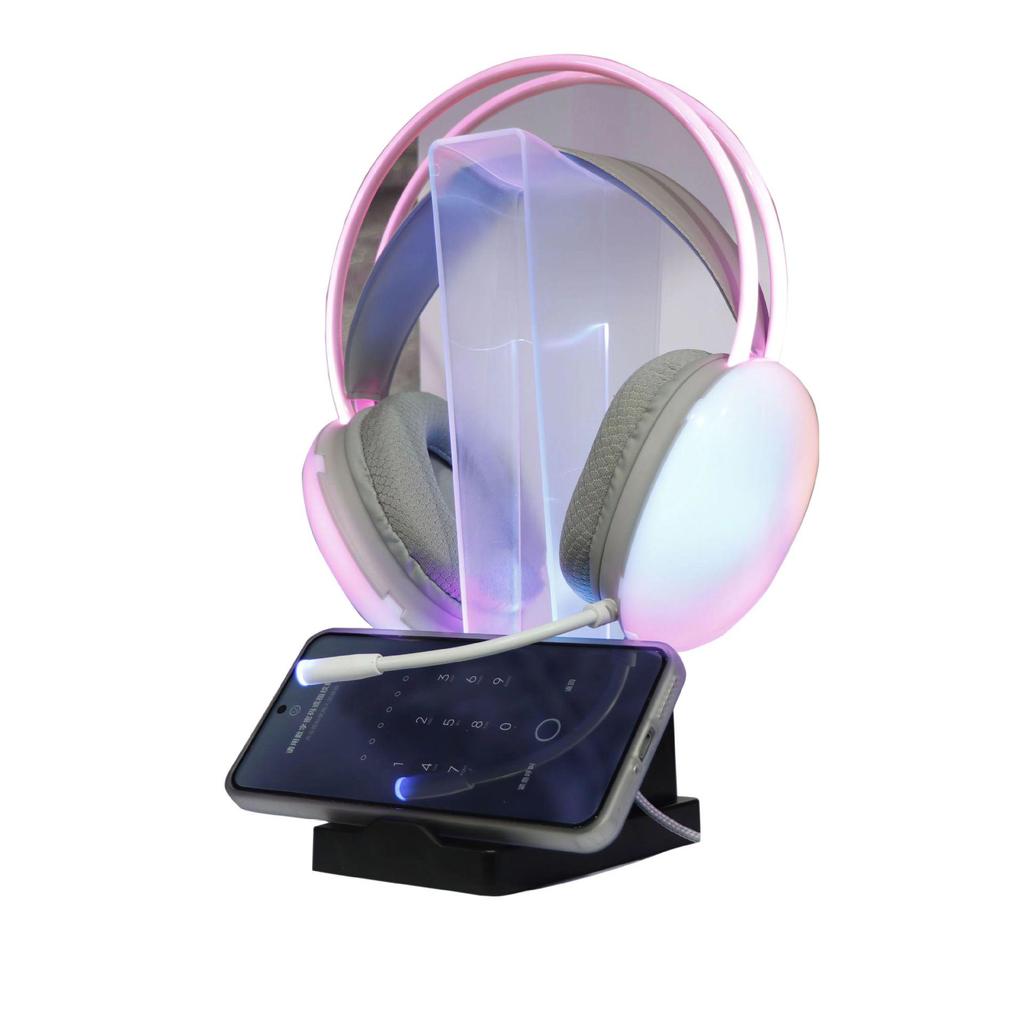 Universal RGB Luminous Headphone Stand: Transparent Vertical Display for Internet Cafes and Desktops