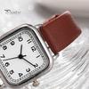 Women Quartz Watch Square Dial Soft Faux Leather Strap Accurate Adjustable Pin Buckle Students Girls Wristwatch Fashion Jewelry Birthday Gift