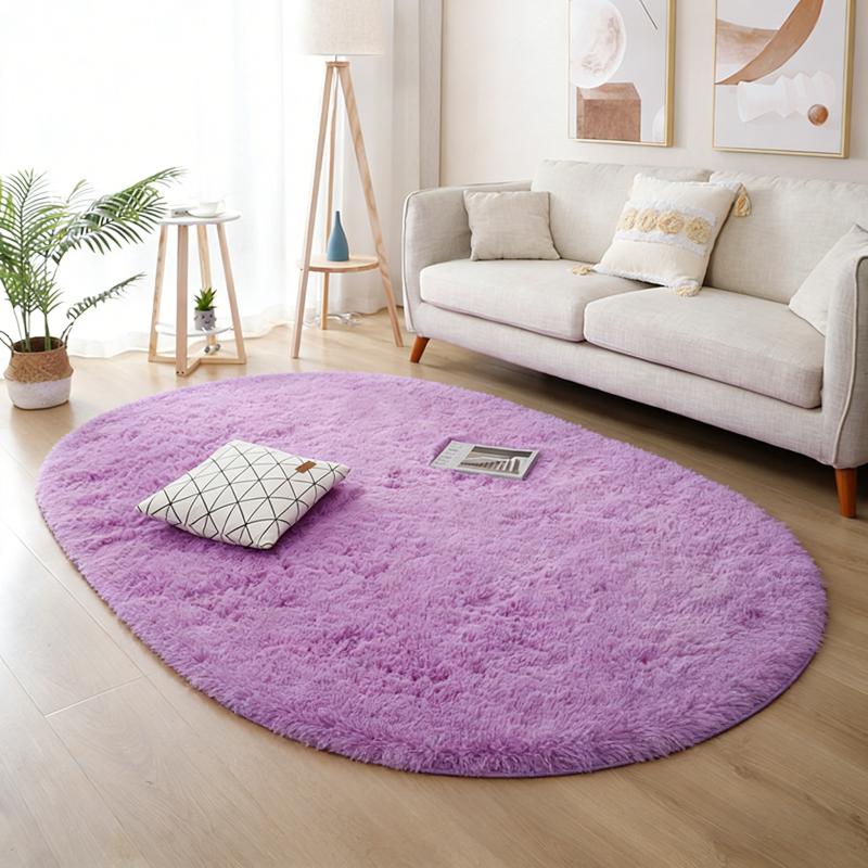 Rainbow Plush Carpet Oval Fluffy Rug For Girl Bedroom Long Pile Soft Beside Mat Large Area Rug Living Room Shaggy Kids Playroom Mat