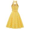 Vintage blue polka-dot lace-up halter-neck flared ball gown – elegant performance dress for the annual party