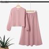 ZANZEA Two Piece Suit Sets Women Long Sleeve Bow Knot Blouse and Short Skirts 2PCS Outfits