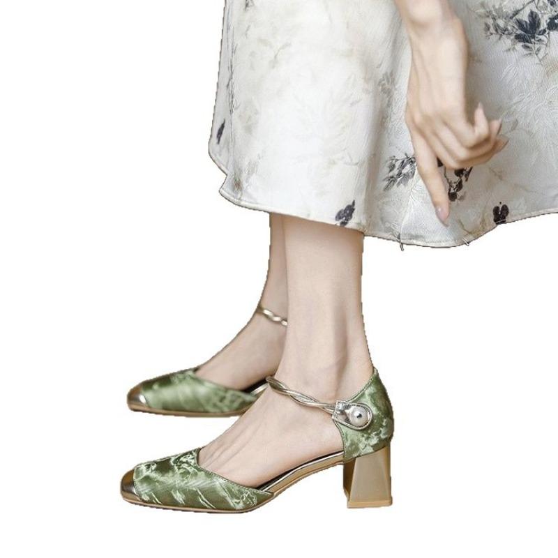 Retro Square-toe High-heeled Shoes New Single Shoe Thick Heel Shoes for Women