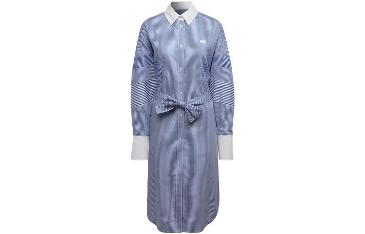 Adidas Originals Blue Version Collection Long Sleeved Dresses Women s Blue Lapel Moderate Mid Length HB9410 34