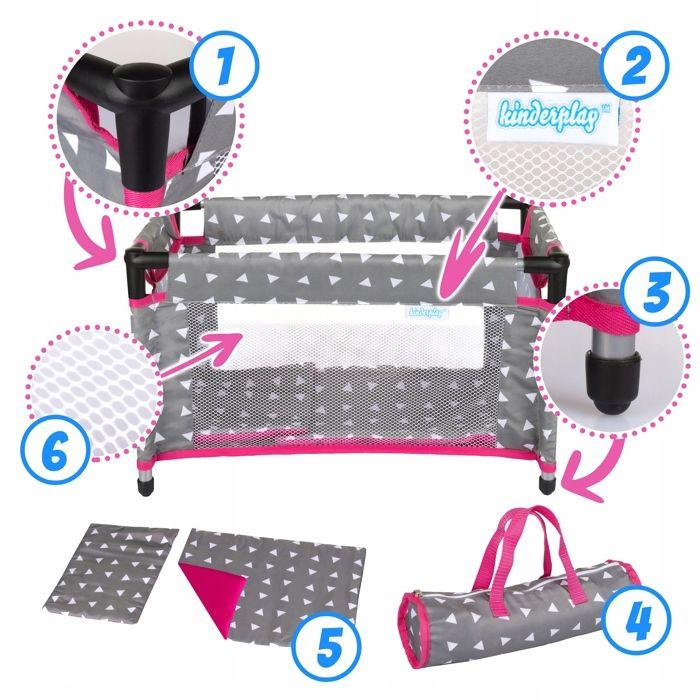 Kinderplay Lit De Voyage Pour Poupées Avec Parc, Sac Et Literie, Jusqu’à 46 Cm (KP0400S)