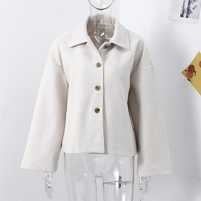 Einfarbige Umlegekragenjacke für Damen, lässig, locker, langärmelig, einreihig, kurze Jacken, Herbstmode, Mantel, Oberbekleidung