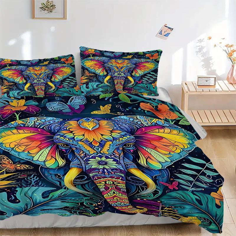 3pcs Colorful Elephant Tapestry with Butterflies Bedding Set - Festival Gift, Home Decor, Anime Design for Bedroom and Guest Room Decoration (Includes