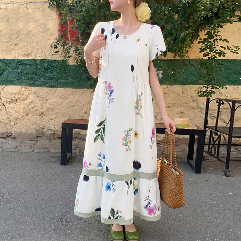 ZANZEA Women Casual U-Neck Floral Print Loose Summer Short Sleeve Dress S