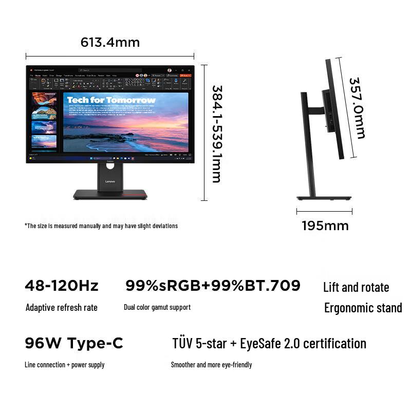 Lenovo T27QD-40 27-inch 2K 120Hz IPS USB-C Monitor CN Plug (adapter Included)