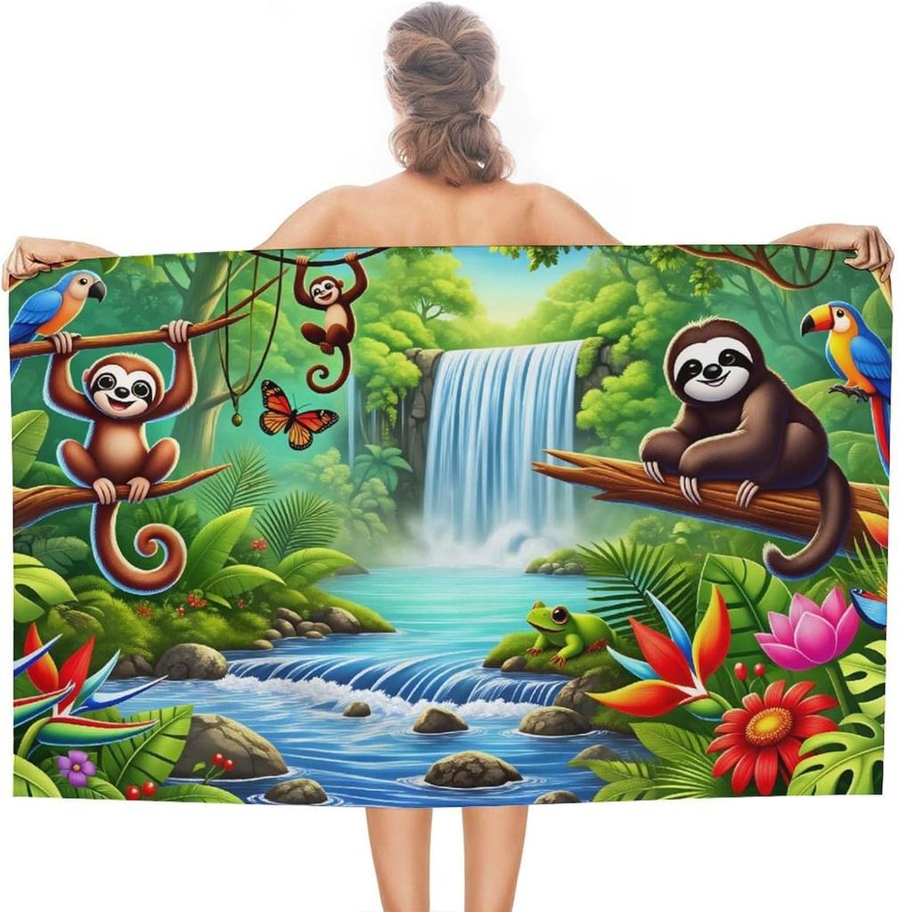 Dinosaur Rainforest Beach Towel Sand Free Quick Dry Bath Towel Large for Adult Kids Pool Swim Camping Essentials Accessories