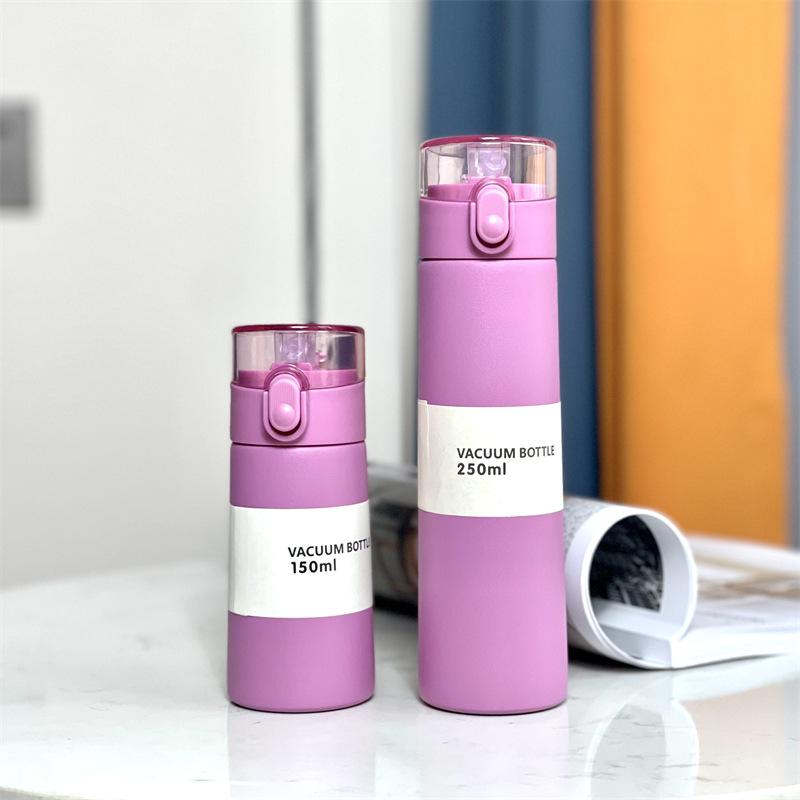 1pc 150ml/250ml Mini Thermos Cup Leak-proof Thermos Insulated Cup With Straw Portable One-button Opening Pocket Thermal Mug