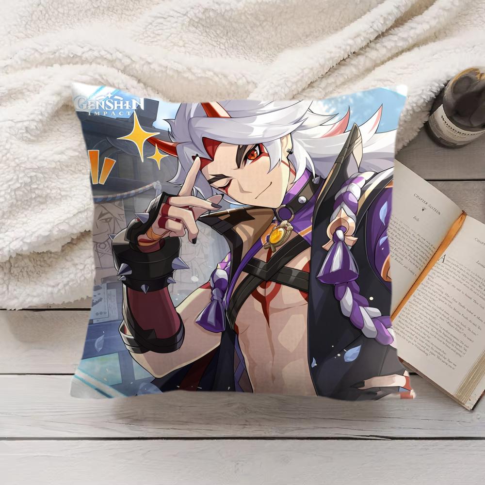 Arataki Itto Genshin Impact Cute Cushion Cover Silky Short Plush Invisible Zipper Dustproof Sofa Pillow Case For Home Decor