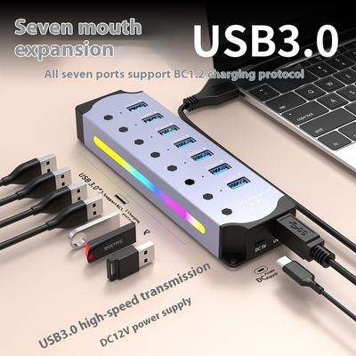 RGB USB HUB3.0 Hub Multi-Port Aluminium Legierung 3,0 Zweig Kabel Implementieren