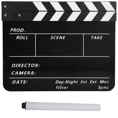 Acryl Regisseur Klappe TV Film Action Board Filmschnitt Requisite mit Stift (Schwarz-Weiss)