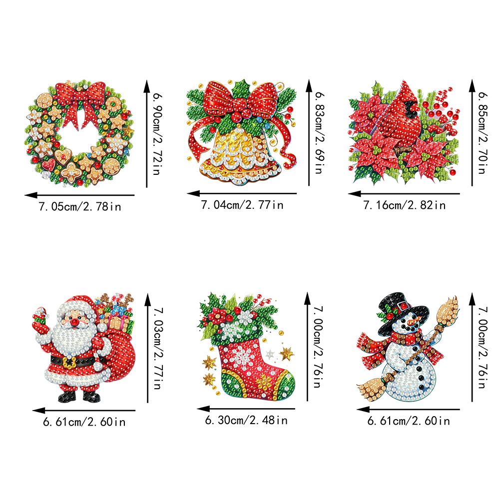 6PCS 2D Flat DIY Diamond Painting Keychain Double Sided Drill Small Crystal Painting Keyrings Diamond Art Kits Gift for Friends