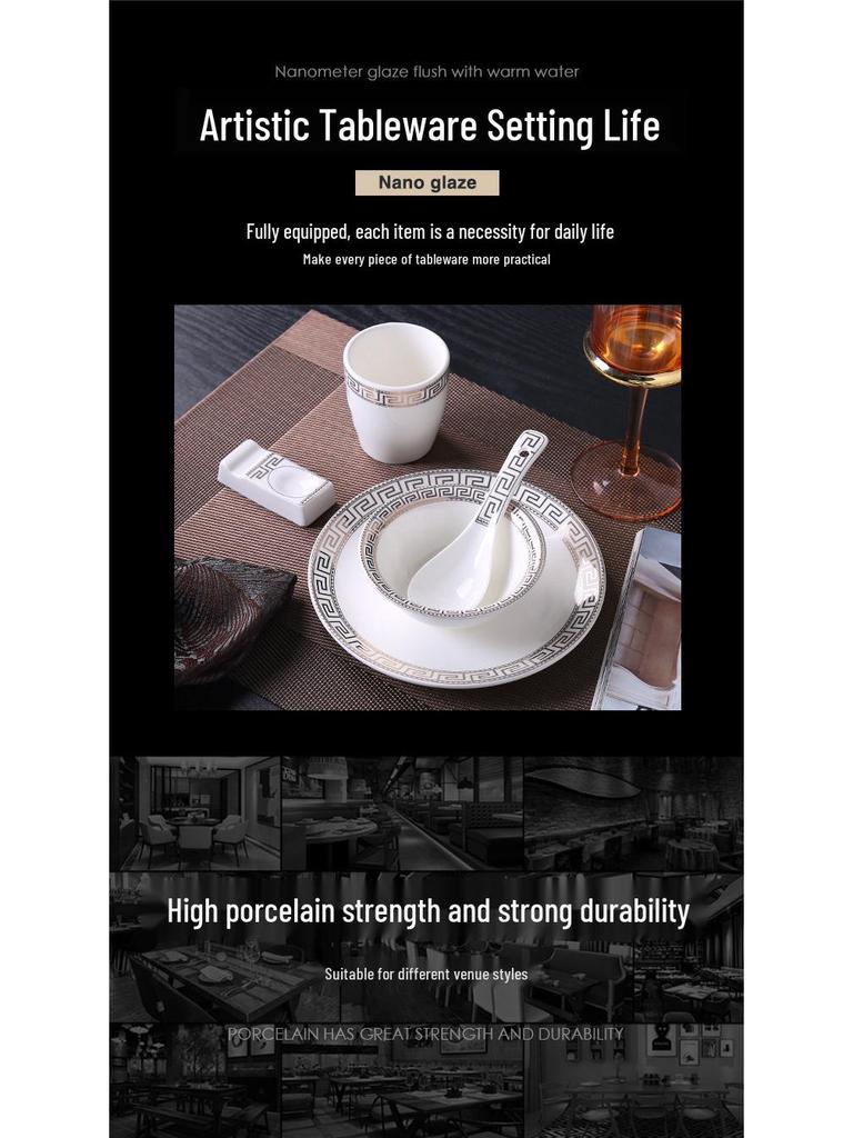 High-End Chinese Style Ceramic Tableware Set: 3-Piece or 4-Piece with Bowls, Plates, and Dishes for Restaurants and Clubs