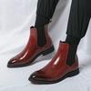 Fashion New Designer Winter High Tops Pointed Patent Leather Chelsea Ankle Boots For Men's Flats Black Red Shoes Zapatos Hombre