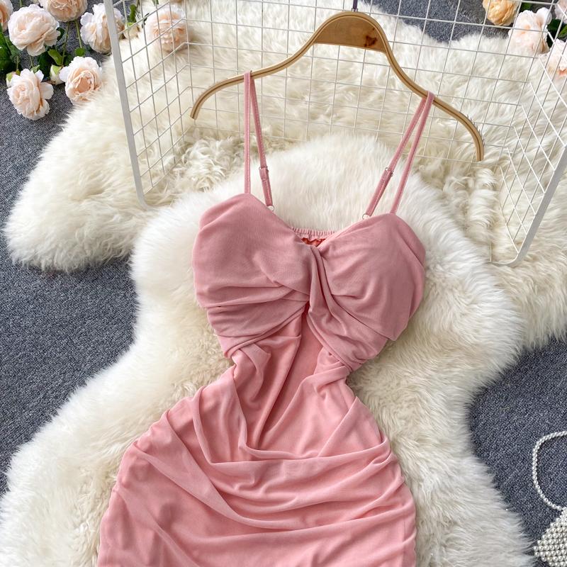 RUGOD Sexy Hot Girl Backless Suspender Dress Women's 2022 New Summer Blue Tight Hip Short Dress