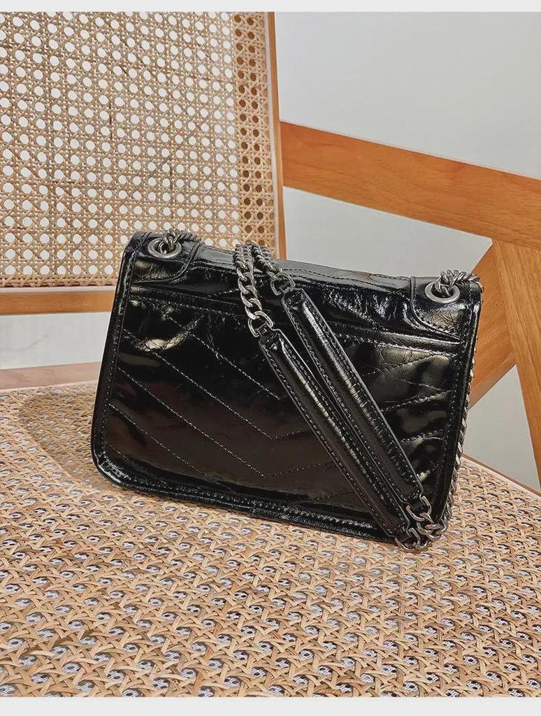 Yangshulin Women's 2022 Niki Retro Genuine Leather Chain Messenger Bag