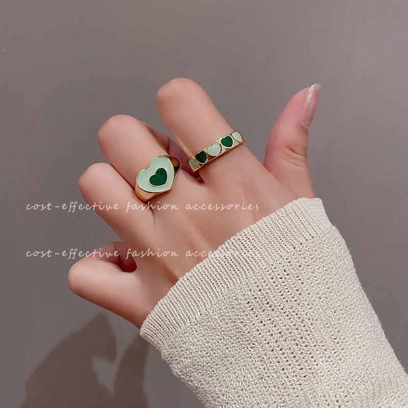 Green Heart Open Ring - Women's Trendy Retro Light Luxury Niche Index Finger Ring