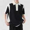 Men Color Block Half Zip Short Sleeve Polo Shirt Oversized Casual Lapel Shirt for Men