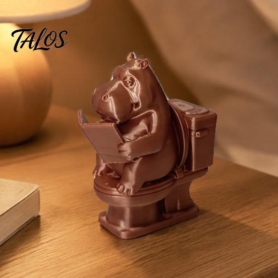 Whimsical Home Accents 3D Printed Hippopotamus Toilet Figurine, Funny Reading Bathroom Decor, Creative Hippo Decorative on Statue for Office Desk And