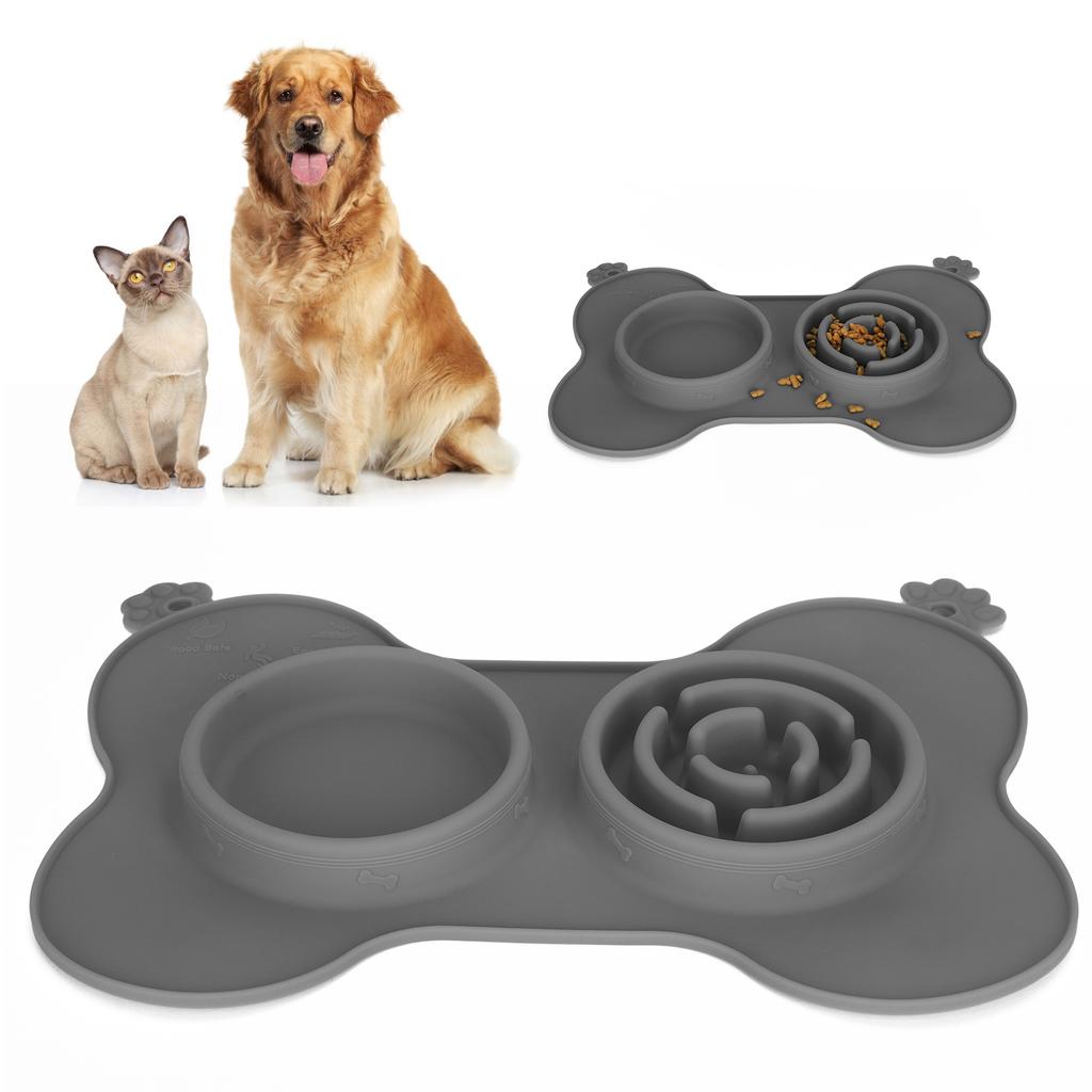 Portable Pet Dog Feeding Bowls Silicone Puppy Cat Eating Feeder Dish Bowl Pet SuppliesGrey