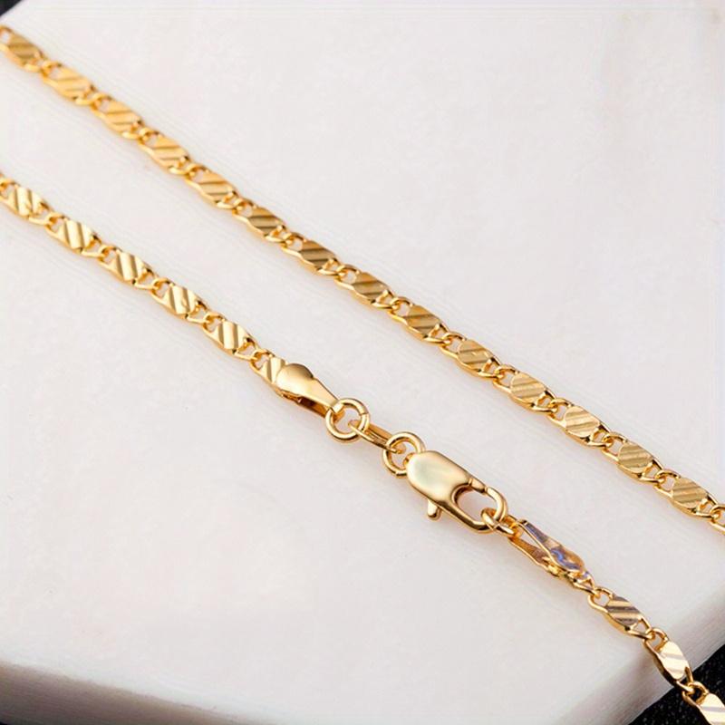 1pc Minimalist Golden-plated 2mm Flat Chain Necklace for Women Men, Exquisite Jewelry Gift