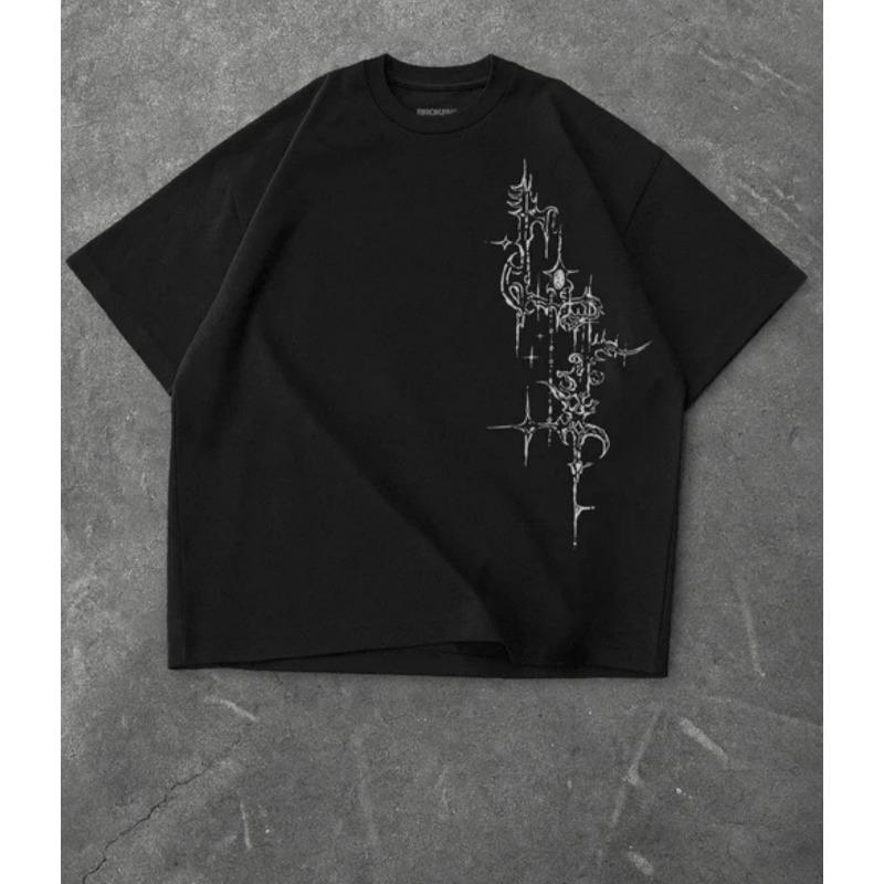 American Street Black Gothic Cross Men s T-shirt Summer Style Men s and Women s Casual Y2K T-shirt S