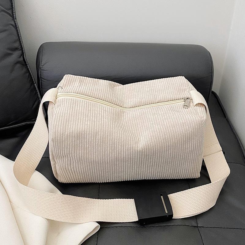 

Design sense canvas bag women s new strip velvet shoulder bag small satchel bag commuter pillow bag oblique span bag 26*17*14cm белый