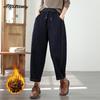 Plus Size Autumn Winter Women Streetwear Thick Warm Jeans Drawstring Elastic Waist Basic All-Match Denim Pants Fleece Dark Blue Harem Jeans