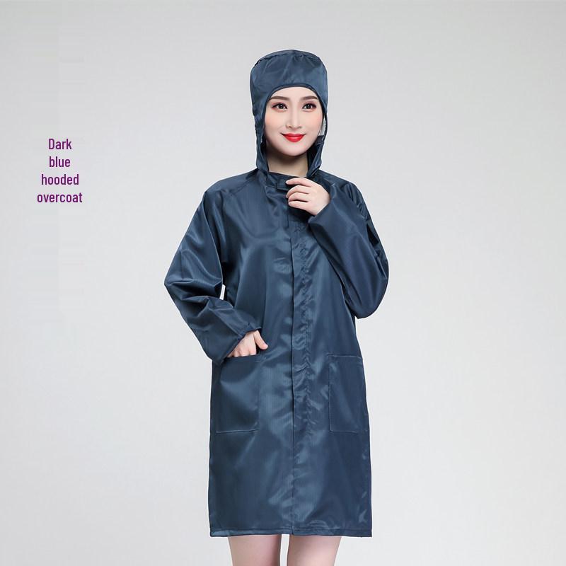 Unisex Anti-Static Dustproof Lab Coat with Hood - Long Sleeve, Blue/White for Cleanroom & Workshop.