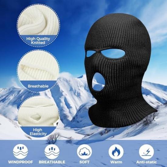 2Pcs 3 Hole Winter Knitted Mask, Full Face Cover Ski Scarf Mask Warm Balaclava For Adult Skiing, Motorcycle,Wind Protection