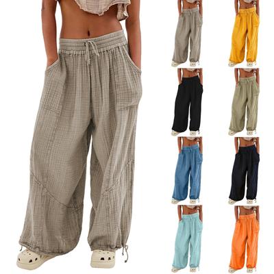 2023 Bestselling Women's Casual Solid Tie-Up Wide Leg Pants with Pockets