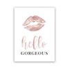 Fashion Eyelashes Lipstick Makeup Wall Art Canvas Painting Posters Rose Gold Girls Gifts Wall Decor Prints Hello Gorgeous Sign