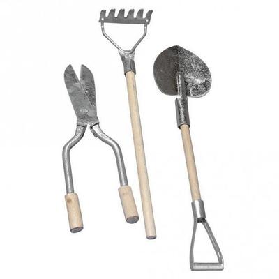 3 Mini-Gartenwerkzeuge Metall-Holz 9-13 cm