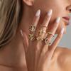 Vintage Gold Color 7 Pcs Stackable Ring Set for Women Elegant Virgin Mary Cross Heart Crystal Religious Fashion Jewelry Gifts
