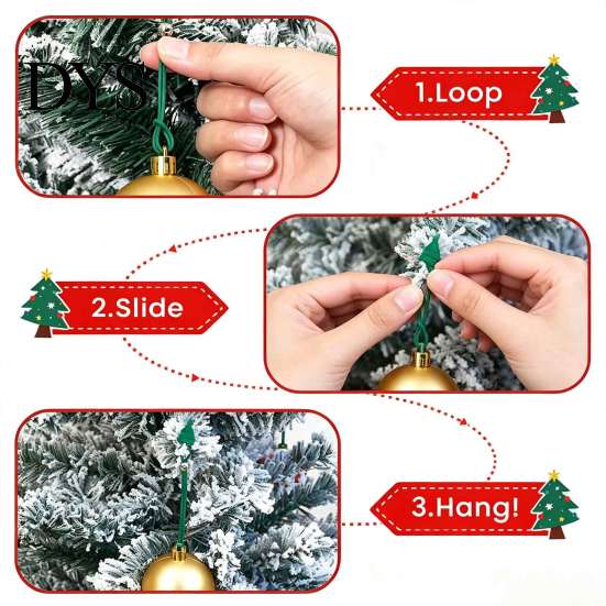 DIY Craft Hanging Tools 12 Pcs Christmas Hanger Ribbons, Silicone Ornament Hangers And Strings for Hooks Trees Tree, Adjustable Sliding Holiday Party