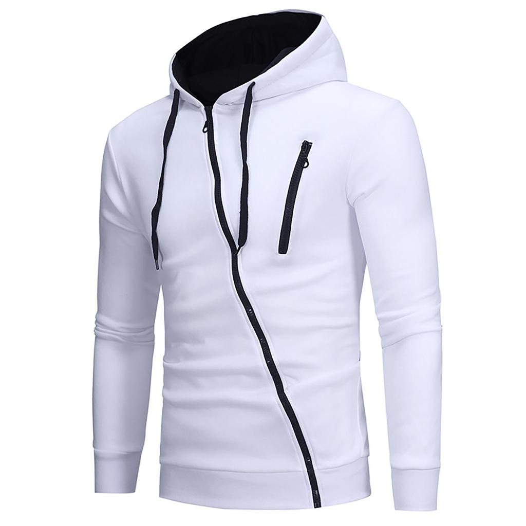Inclined Zipper Sweater Sports Casual Men's Hooded Long Sleeve Cardigan Coat