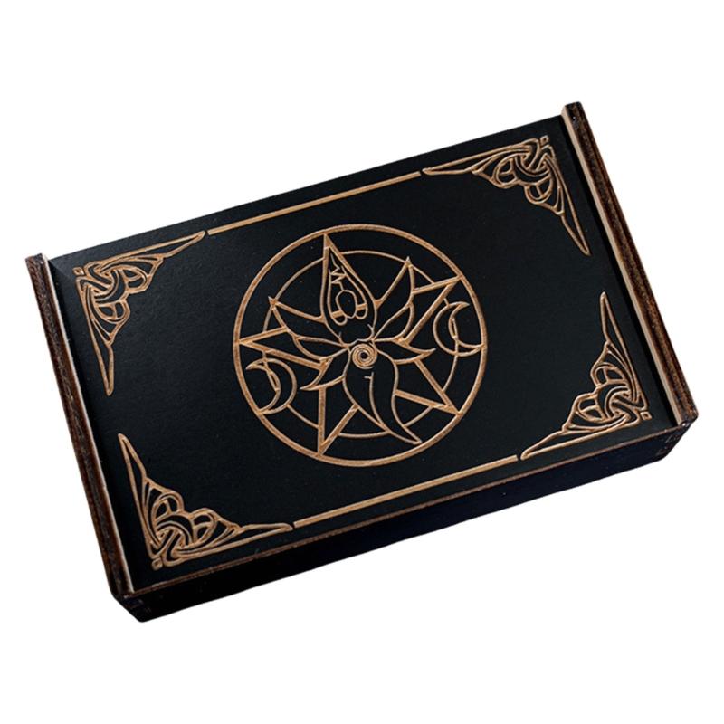 Push Pull Tarot Cards Box Astrologys Trinkets Box Wood Tarot Card Storage Case for Fortune Telling, Witch Decoration