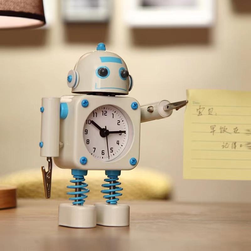 Creative Robot Decorative Clock Korean Cartoon Boy Alarm Clock Quartz Silent Decorative Watch Bedroom Decoration Ornaments