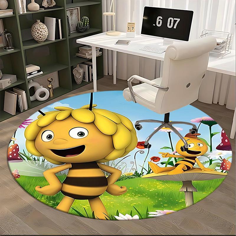 Bee,Cartoon Chair mat Round Rug Office carpet, Machine Washable, Non slip, Suitable for Living Rooms, Bedrooms