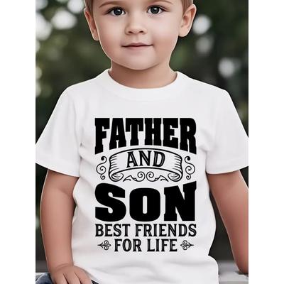 European Sizes Boys' Father And Son Best Friends for Life Graphic T-Shirt - Casual Short Sleeve Tee with Bold Letter Print, Regular Fit,