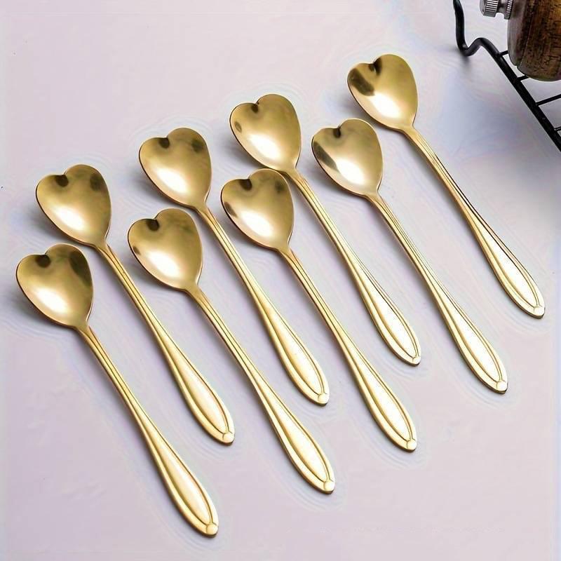 10-Piece Polished Stainless Steel Heart-Shaped Coffee Spoon Set - Durable Stirring Utensils For Home, Kitchen, And Dining Room