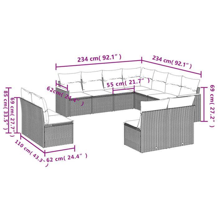VidaXL Garden Lounge Set with Cushions 11 Pcs, Patio Sofas, Patio Furniture Set, Outdoor Furniture, Black 3258486