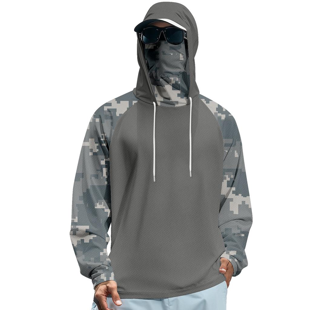 Unisex Solid Color Hooded Sweatshirt With Face Mask And Plush Raglan Sleeves