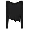 Korean Style Ruffle Irregular Slim Fit Long Sleeve Women's Top for Autumn