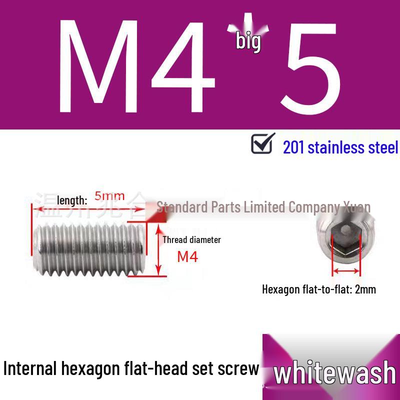 201 Stainless Steel Headless Set Screw - Flat End Socket Screw